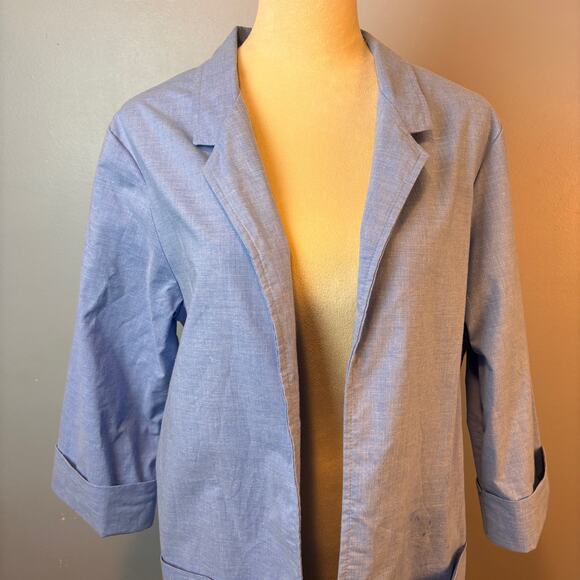 Vintage Season Ticket Open Blazer Chambray Blue Pockets Notched Lapel Medium - Picture 3 of 8